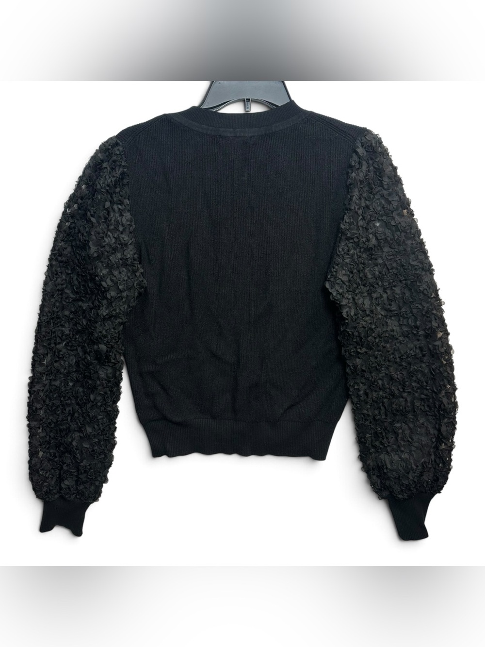 Anthropologie Black Textured Puff Sleeve Sweater Size Large Statement Sleeve - Picture 3 of 12